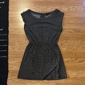 Black Patterned Mini Dress w Open Back